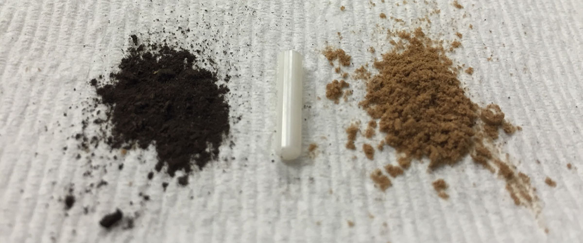Soil samples from Peru (left) and Ontario, Canada, illustrate the color difference between peat from tropical and boreal climates.