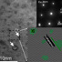 An atomic-resolution, high-angle annular dark-field image of an aged sample showing uniformly distributed Cr precipitates (dark contrast in main image.