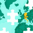A world map in a jigsaw format