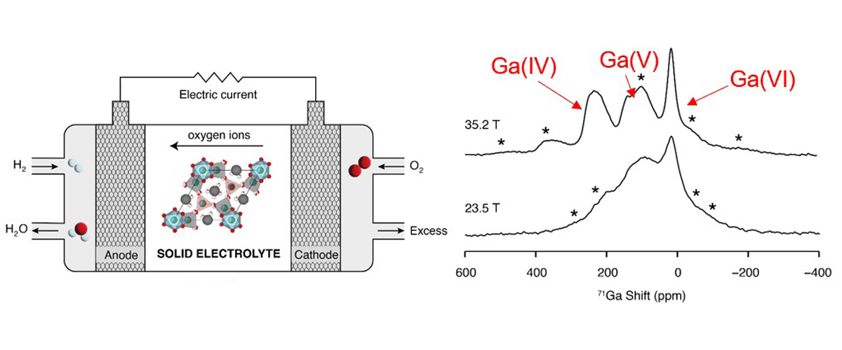 The electrolyte material incorporated in a solid oxide fuel cell.