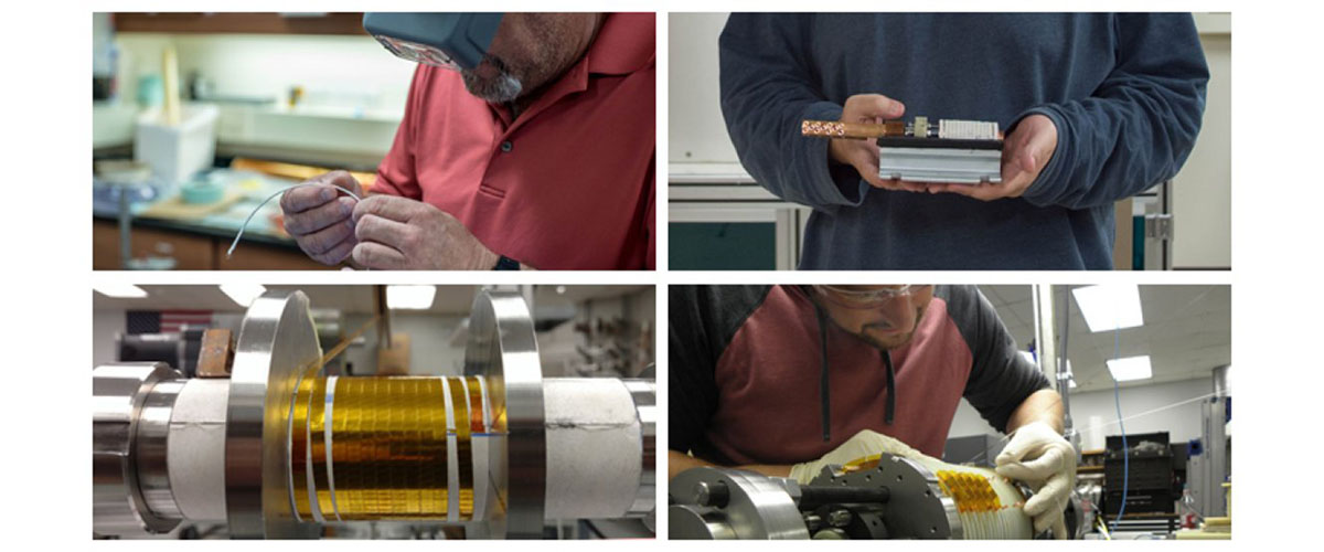 MagLab scientists and engineers will decide which of four possible approaches to building the next generation of superconducting magnets is most promising. Clockwise from top left they are: Bi-2212; no-insulation REBCO; insulated REBCO; and Bi-2223.