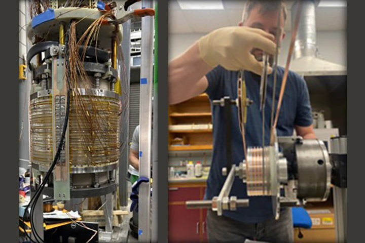 Large-scale coil (left), being wound (right)