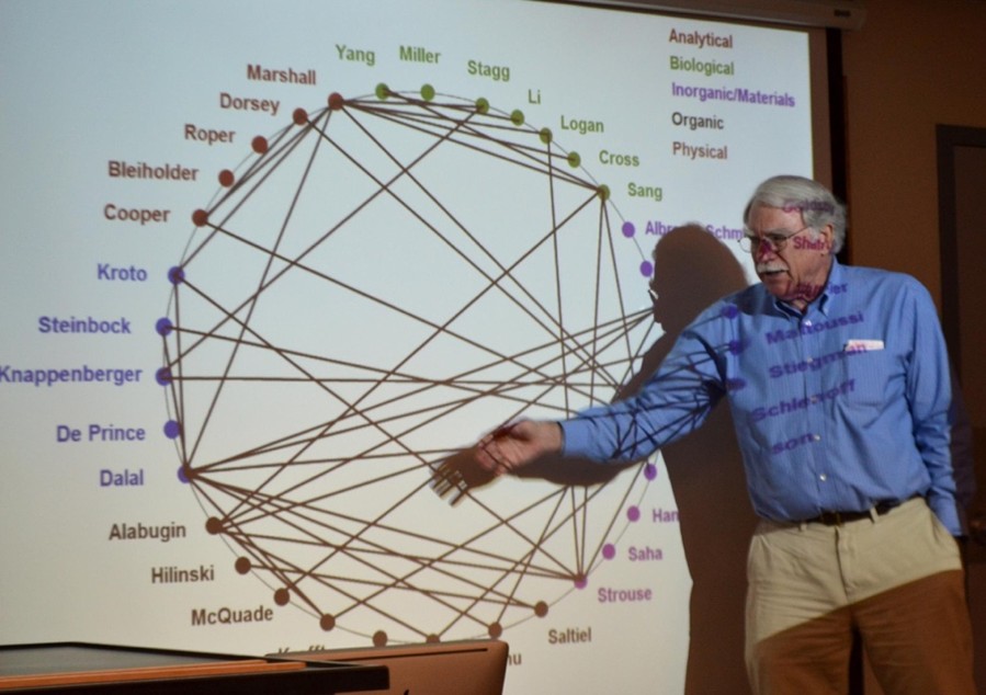 Alan Marshall conducting a talk in 2016.