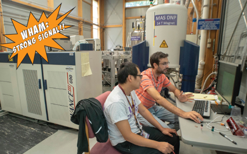 Tuo Wang (left) and Fred Mentink-Vigier at the National MagLab's MAS DNP system.