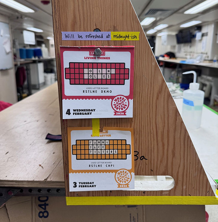 At the start of my shift I turn the page on my Wheel of Fortune calendar. It's helps me keep track of what day it is, and it’s fun!