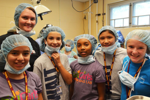 SciGirls in a surgery suite at the Tallahassee-Leon Community Animal Service Center.