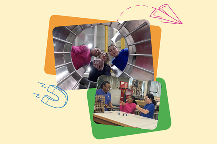 MagLab physicist Shermane Benjamin (left) works with hosts McKenzie and Daniel to build a simple electromagnet in the Meet the Magnets Virtual Field Trip to the National MagLab by Discovery Education and Sesame Workshop.