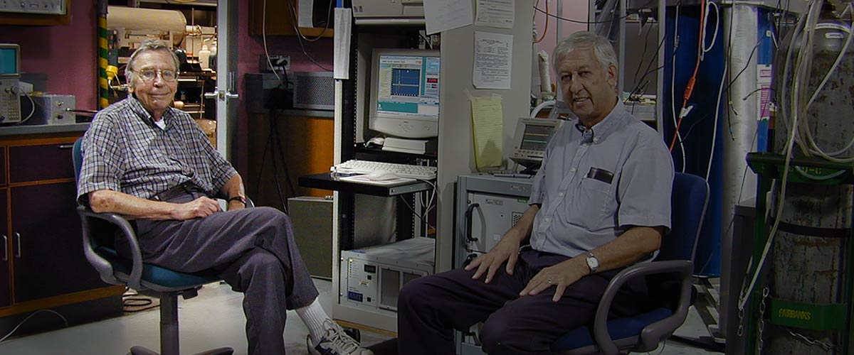 The late Bill Moulton, left, with fellow MagLab scientist Mike Hoch.