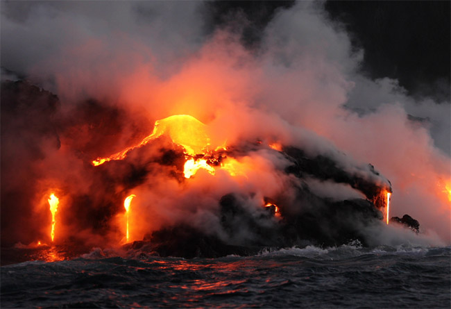 Lava erupting from Kilauea volcano at Hawaii Volcanoes National Park.