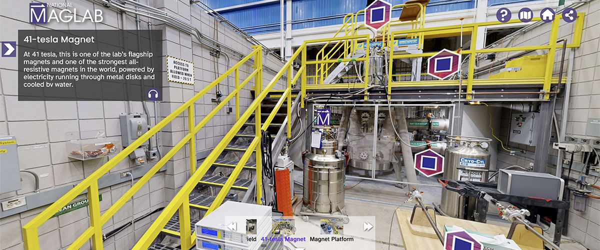 A view of the MagLab’s 41-tesla magnet and platform from the lab’s new interactive virtual tour.