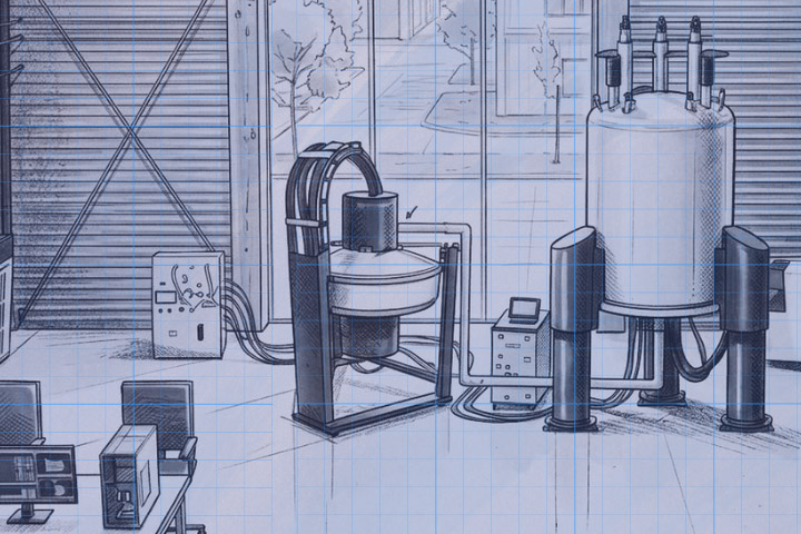 An AI/artistic rendering of the new solid-state Nuclear Magnetic Resonance magnet system to be installed at the National MagLab.