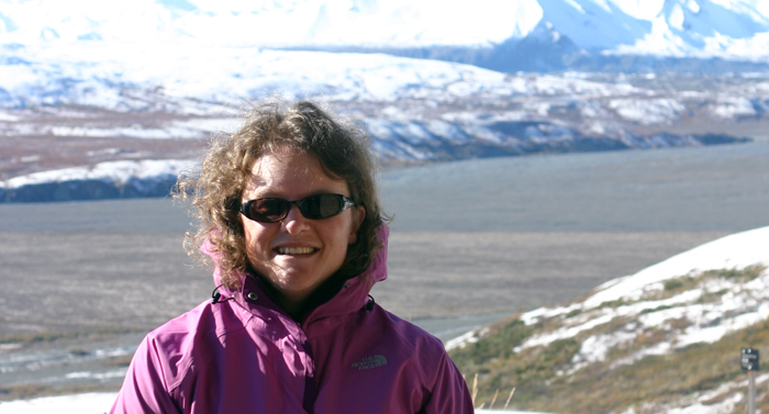 Christianne Beekman in front of Denali, the highest peak in North America.