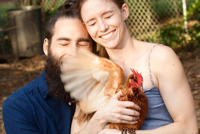 Chris Segal and a chicken